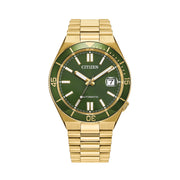 Citizen Tsuyosa Shore Watch in Yellow Goldtone with Green Dial #NJ0232-53X