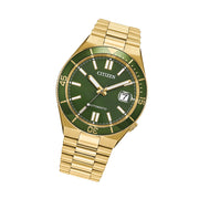 Citizen Tsuyosa Shore Watch in Yellow Goldtone with Green Dial #NJ0232-53X