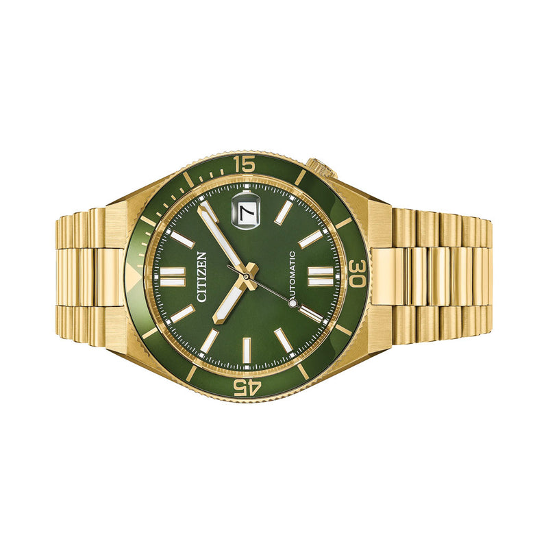 Citizen Tsuyosa Shore Watch in Yellow Goldtone with Green Dial #NJ0232-53X