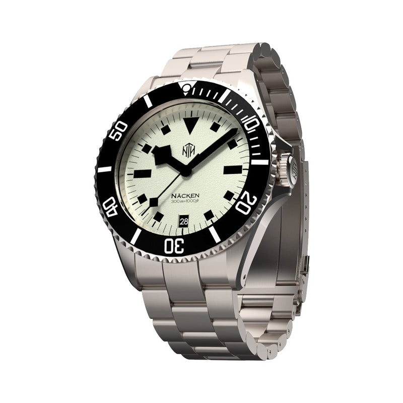 NTH Näcken Vintage White Hi-Beat Automatic Dive Watch with Date #WW-NTH-NVWD