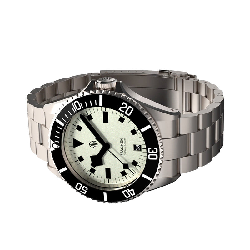 NTH Näcken Vintage White Hi-Beat Automatic Dive Watch with Date #WW-NTH-NVWD side