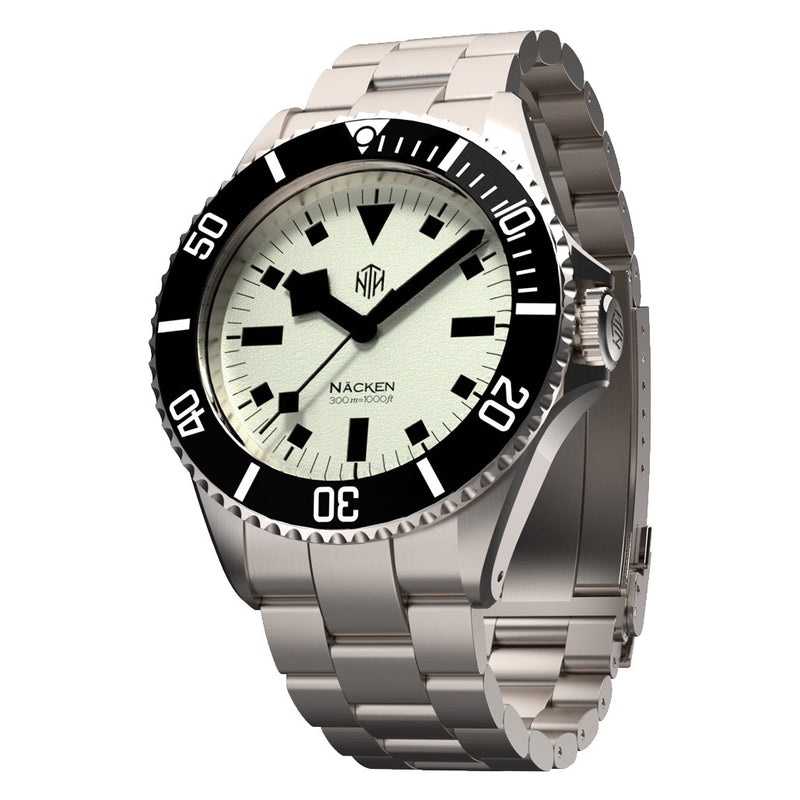 NTH Näcken Vintage White Hi-Beat Automatic Dive Watch without Date #WW-NTH-NVWN zoom