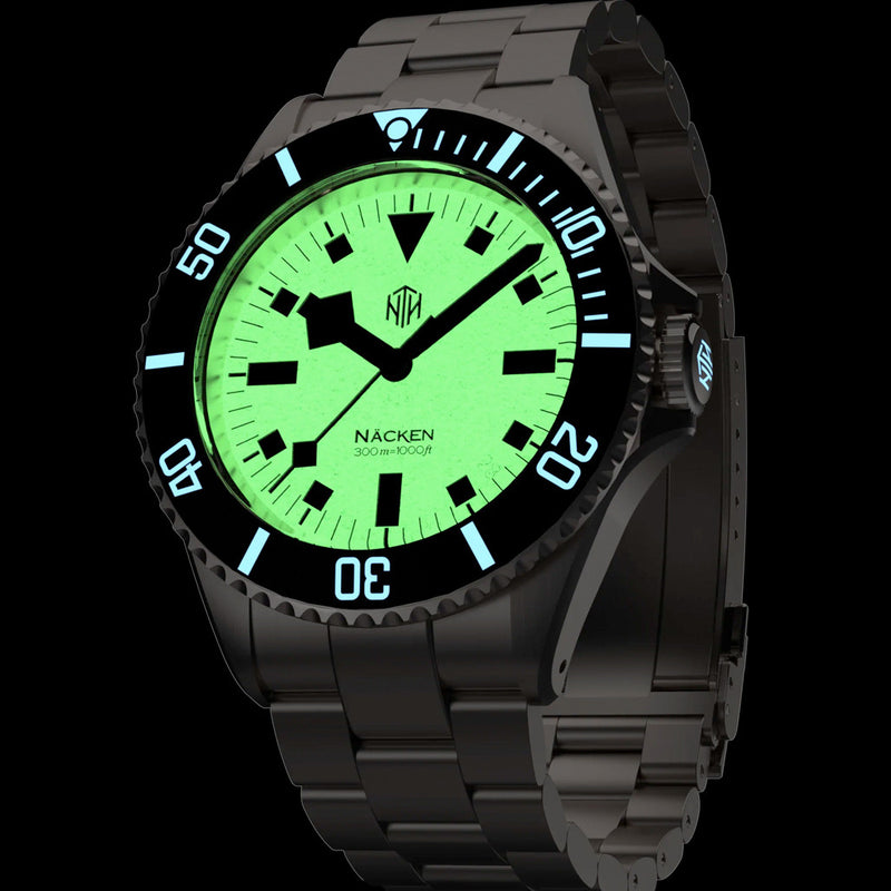 NTH Näcken Vintage White Hi-Beat Automatic Dive Watch without Date #WW-NTH-NVWN lume