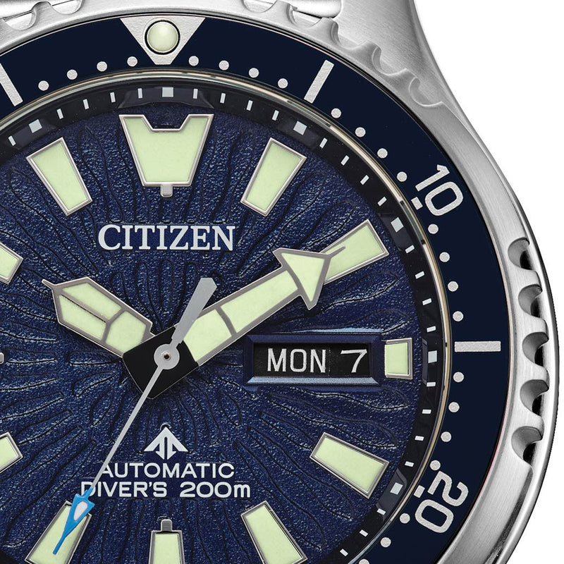 Citizen Automatic Promaster Dive Watch with Blue Dial and Stainless Steel Bracelet #NY0136-52L dial zoom