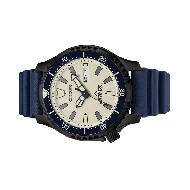 Citizen Automatic Promaster Dive Watch with PVD Case, Fully Lumed Dial and Blue Strap #NY0137-09A side