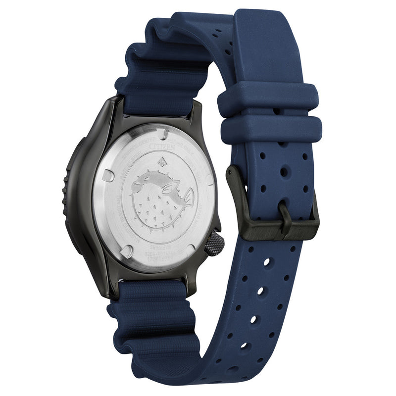 Citizen Automatic Promaster Dive Watch with PVD Case, Fully Lumed Dial and Blue Strap #NY0137-09A back