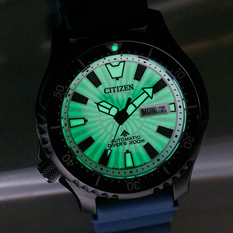 Citizen Automatic Promaster Dive Watch with PVD Case, Fully Lumed Dial and Blue Strap #NY0137-09A lume