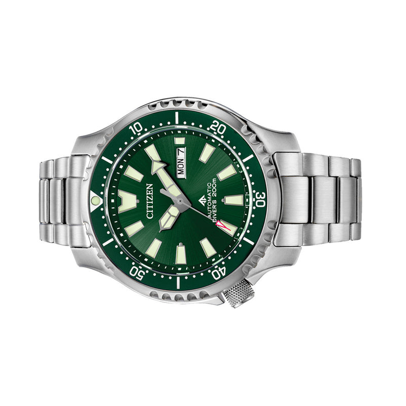 Citizen Automatic Promaster Dive Watch with Green Dial and Stainless Steel Bracelet #NY0151-59X side
