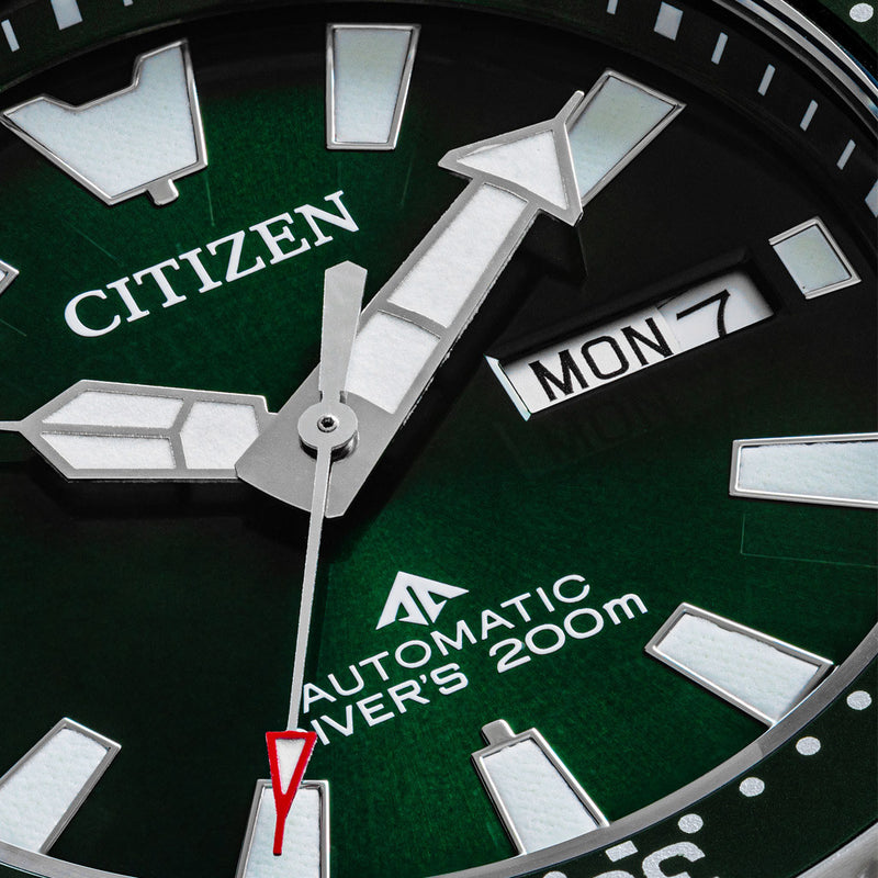 Citizen Automatic Promaster Dive Watch with Green Dial and Stainless Steel Bracelet #NY0151-59X dial zoom