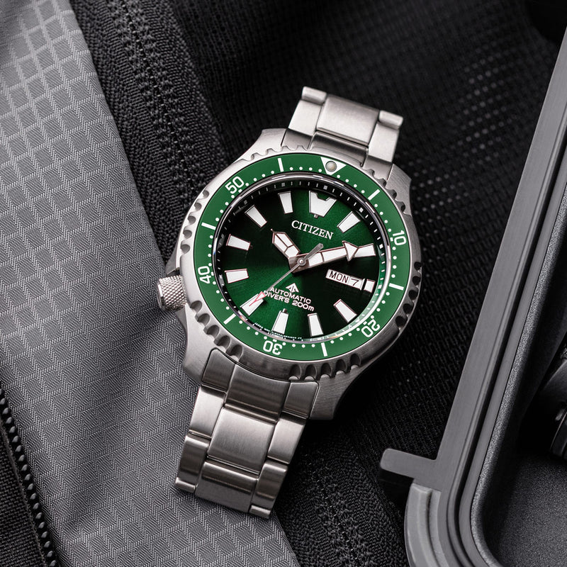 Citizen Automatic Promaster Dive Watch with Green Dial and Stainless Steel Bracelet #NY0151-59X lifestyle