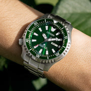Citizen Automatic Promaster Dive Watch with Green Dial and Stainless Steel Bracelet #NY0151-59X wrist