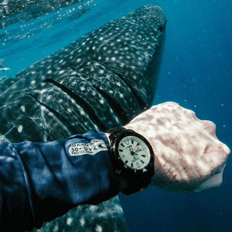 Citizen Automatic Promaster Dive Watch with Fully Lumed Dial and PVD Case and Bracelet #NY0155-58X wrist