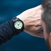 Citizen Automatic Promaster Dive Watch with Fully Lumed Dial and PVD Case and Bracelet #NY0155-58X wrist