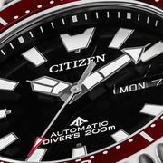 Citizen Automatic Promaster Dive Watch with Black Dial and Rubber Strap #NY0156-04E dial zoom