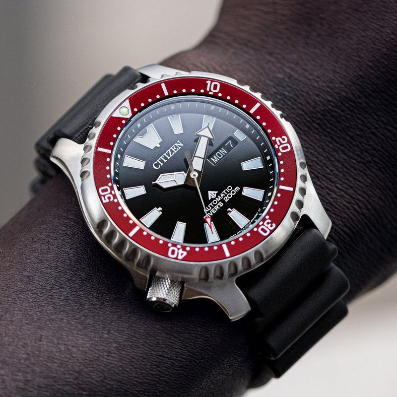 Citizen Automatic Promaster Dive Watch with Black Dial and Rubber Strap #NY0156-04E lifestyle