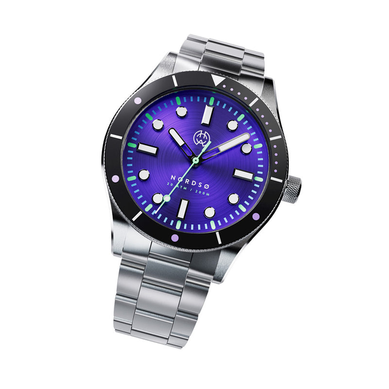 Henry Archer Nordso Automatic Dive Watch with Cosmic Purple Dial #HAC-NOR-COS-3LI tilt