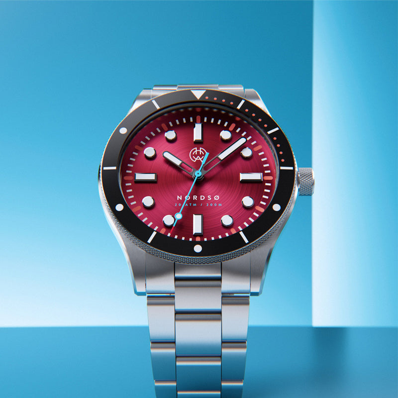 Henry Archer Nordso Automatic Dive Watch with Crimson Red Dial #HAC-NOR-CRI-3LI