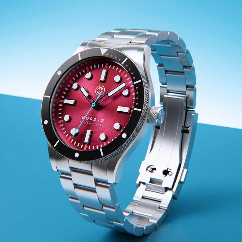 Henry Archer Nordso Automatic Dive Watch with Crimson Red Dial #HAC-NOR-CRI-3LI