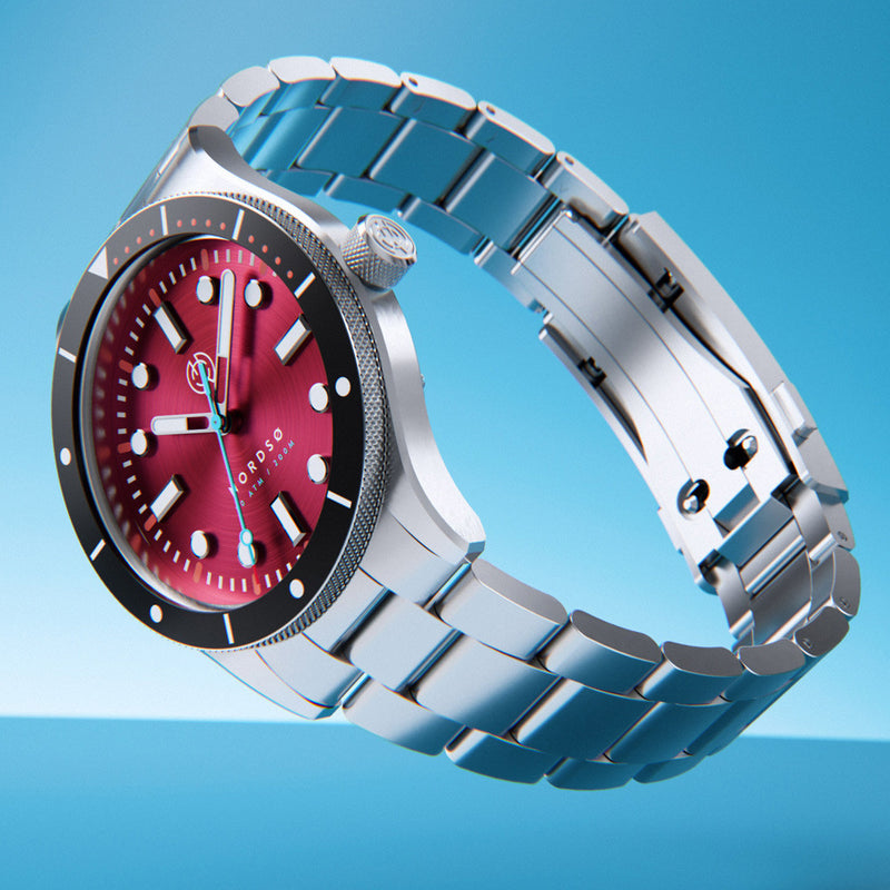 Henry Archer Nordso Automatic Dive Watch with Crimson Red Dial #HAC-NOR-CRI-3LI