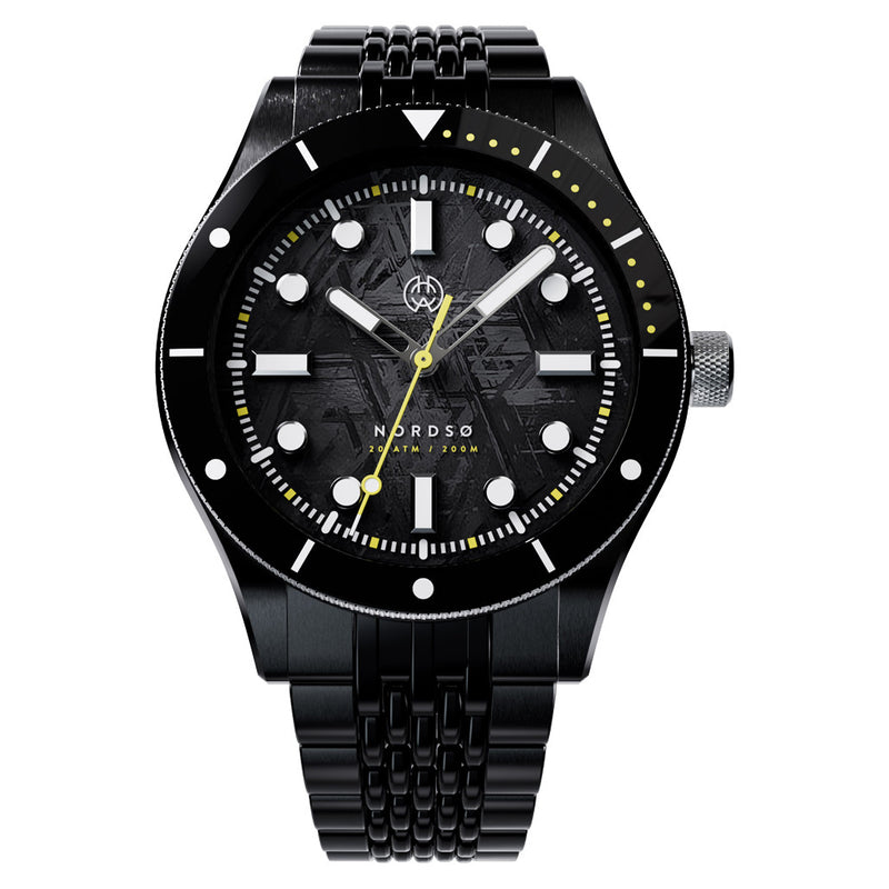 Henry Archer Nordso Automatic Dive Watch with Tempest Meteorite Dial and DLC Case and Bracelet #HAC-NOR-ECL-BOR