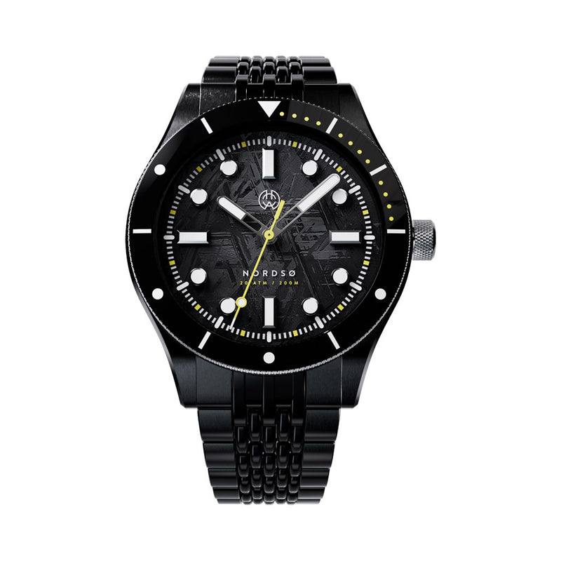 Henry Archer Nordso Automatic Dive Watch with Tempest Meteorite Dial and DLC Case and Bracelet #HAC-NOR-ECL-BOR