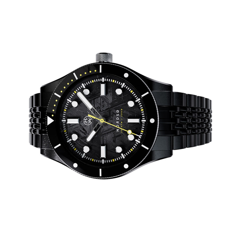 Henry Archer Nordso Automatic Dive Watch with Tempest Meteorite Dial and DLC Case and Bracelet #HAC-NOR-ECL-BOR