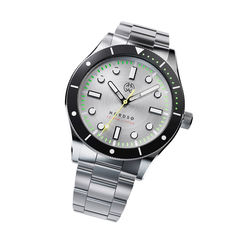 Henry Archer Nordso Automatic Dive Watch with Silverleaf Dial #HAC-NOR-SLF-3LI tilt