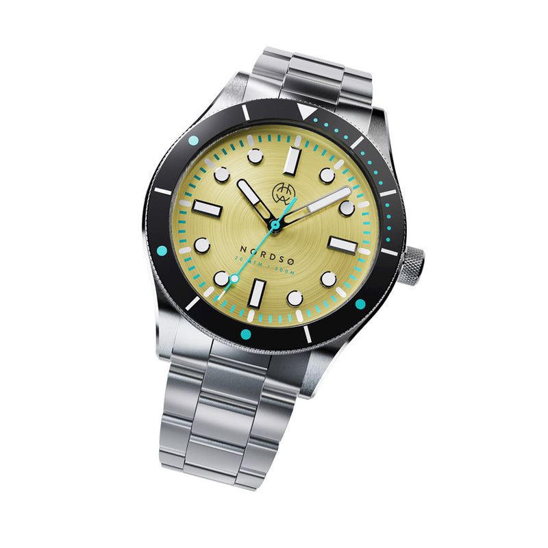 Henry Archer Nordso Automatic Dive Watch with Yellowfin Dial #HAC-NOR-YEL-3LI tilt