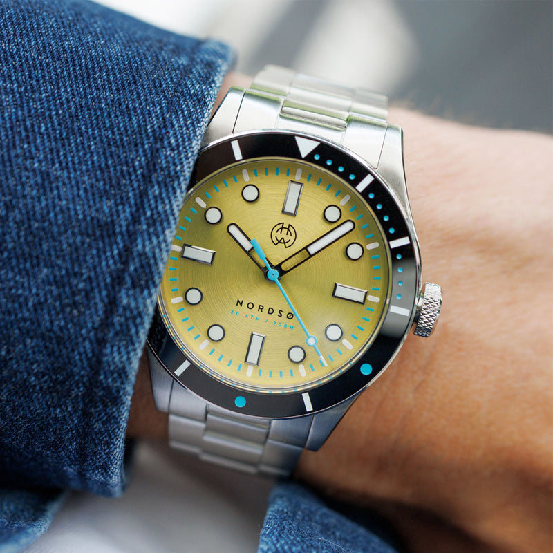 Henry Archer Nordso Automatic Dive Watch with Yellowfin Dial #HAC-NOR-YEL-3LI wrist