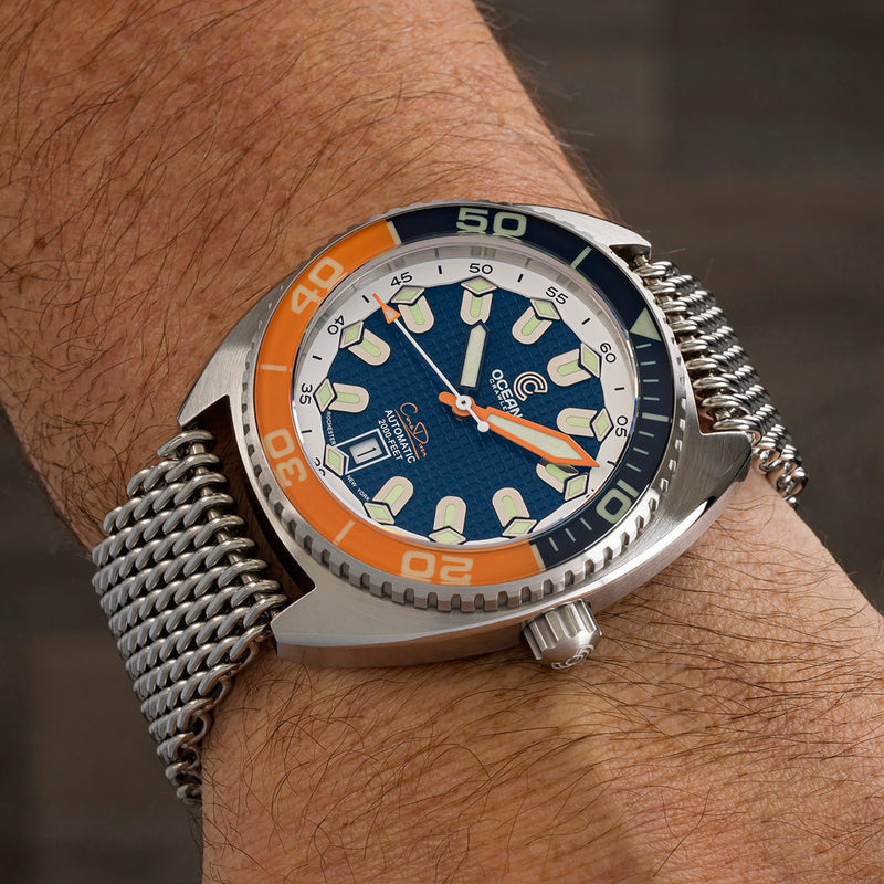 Ocean Crawler Core Diver V4 with Blue and Orange Dial #OC-CR4-BO wrist