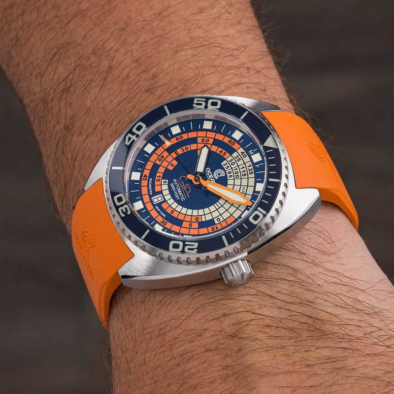 Ocean Crawler Core Diver V4 with Blue and Orange Decompression Dial #OC-DCT-BLU extra band