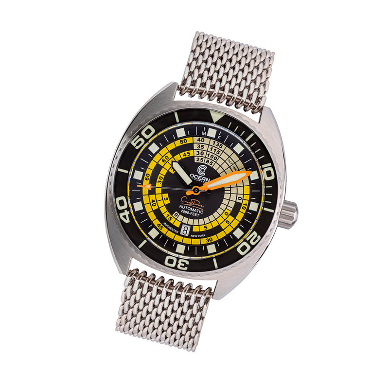 Ocean Crawler Core Diver V4 with Black and Yellow Decompression Dial #OC-DCT-YLW tilt