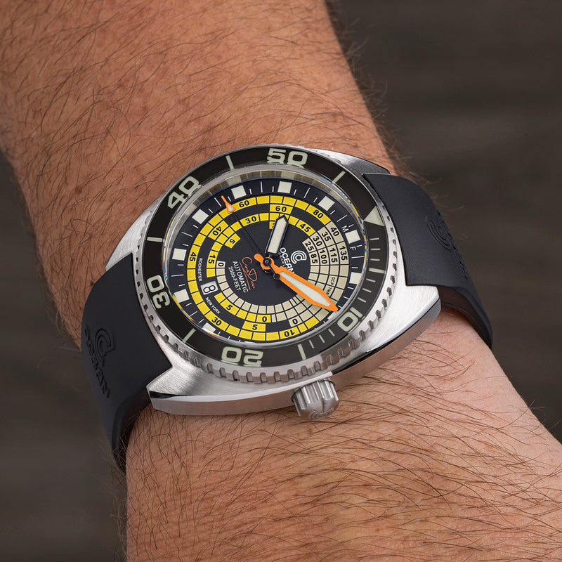 Ocean Crawler Core Diver V4 with Black and Yellow Decompression Dial #OC-DCT-YLW wrist
