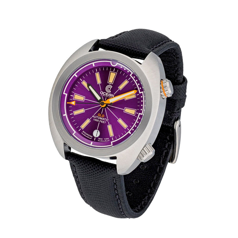 Ocean Crawler Great Lakes Diver with Purple Dial #OC-GL-V2-PR tilt