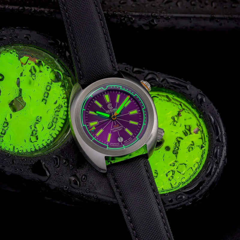 Ocean Crawler Great Lakes Diver with Purple Dial #OC-GL-V2-PR lume