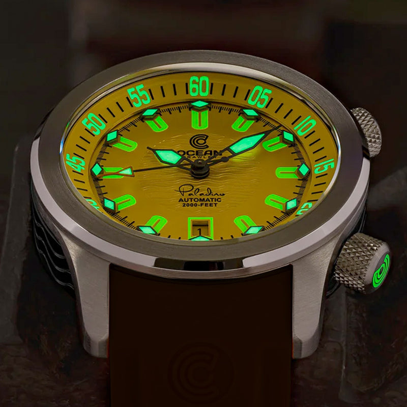 Ocean Crawler Paladino WaveMaker with Yellow Dial #OC-PL-V2-YL lume
