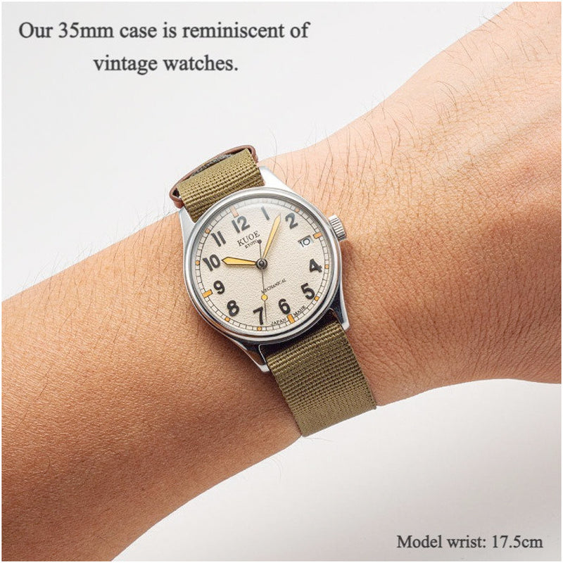 KUOE Old Smith 90-002 Automatic 35mm Watch with Ivory Dial #OS90002-ND-IV-NATO-SA