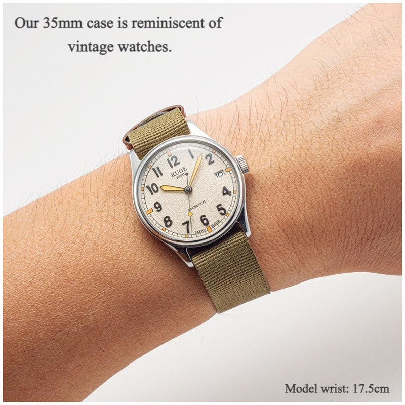 KUOE Old Smith 90-002 Automatic 35mm Watch with Navy Dial #OS90002-ND-NV-NATO-SA