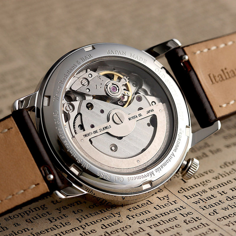 KUOE Old Smith 90-007 Automatic 35mm Watch with Blued Hands #OS90007-ABL-IT-DBR-SA