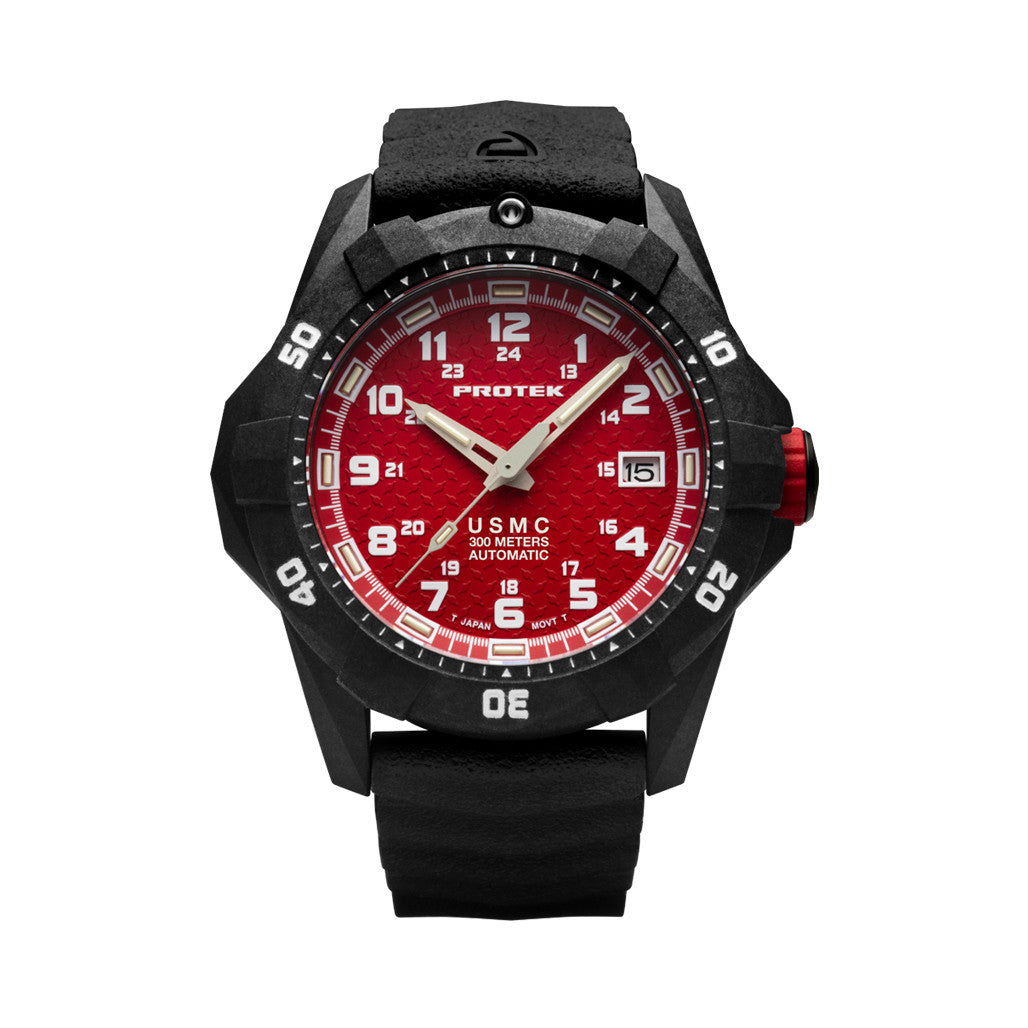 Protek USMC Automatic Tritium Dive Watch with Red Dial #PT1212