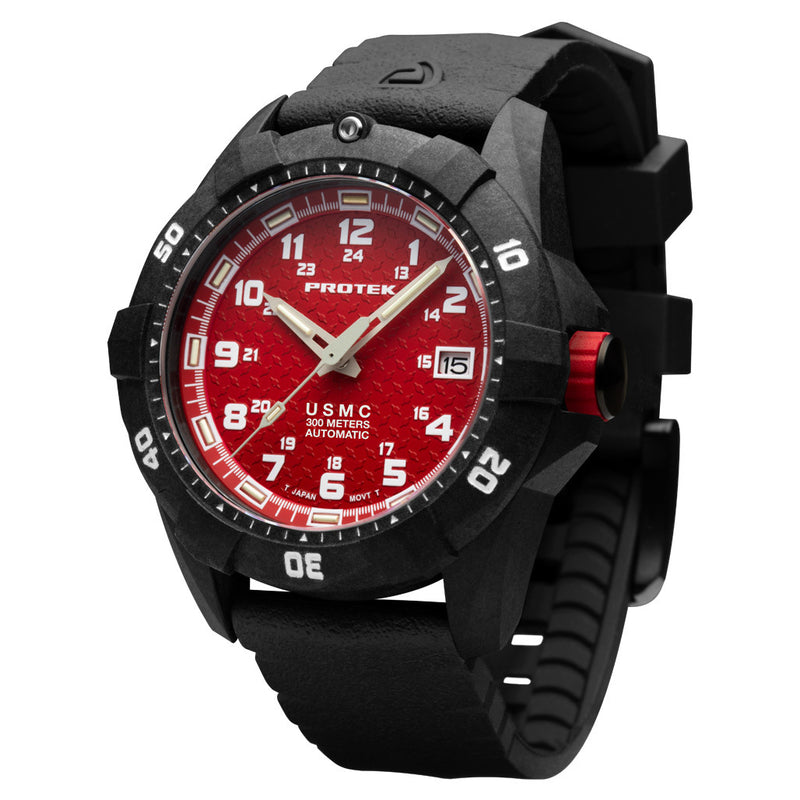 Protek USMC Automatic Tritium Dive Watch with Red Dial #PT1212