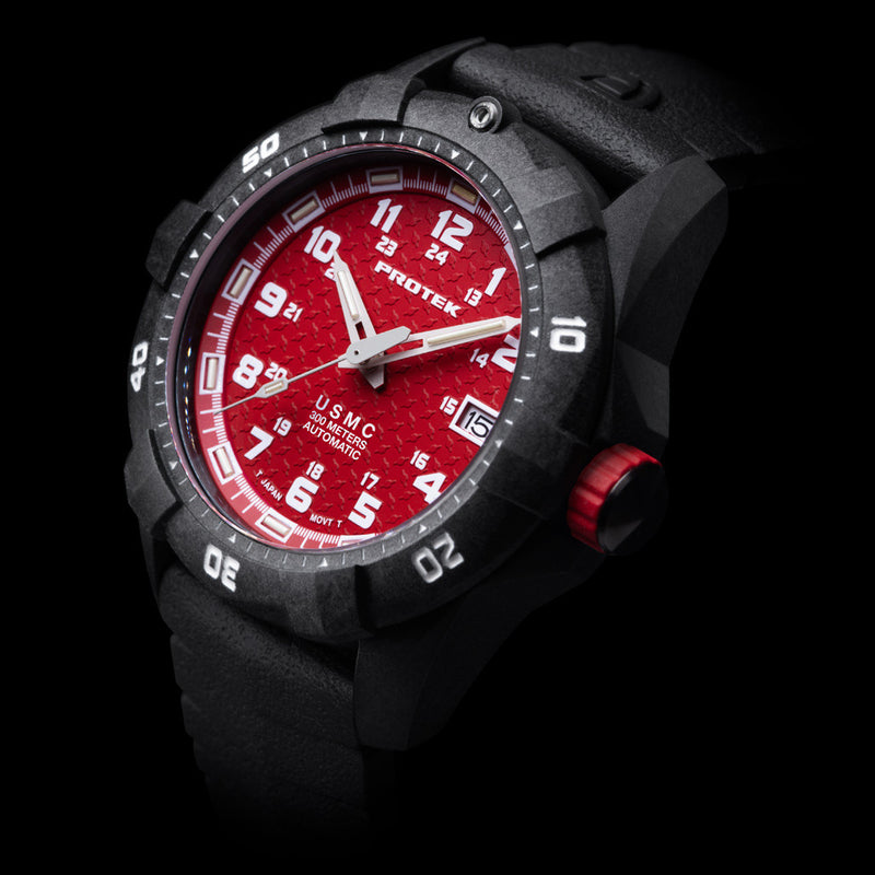 Protek USMC Automatic Tritium Dive Watch with Red Dial #PT1212