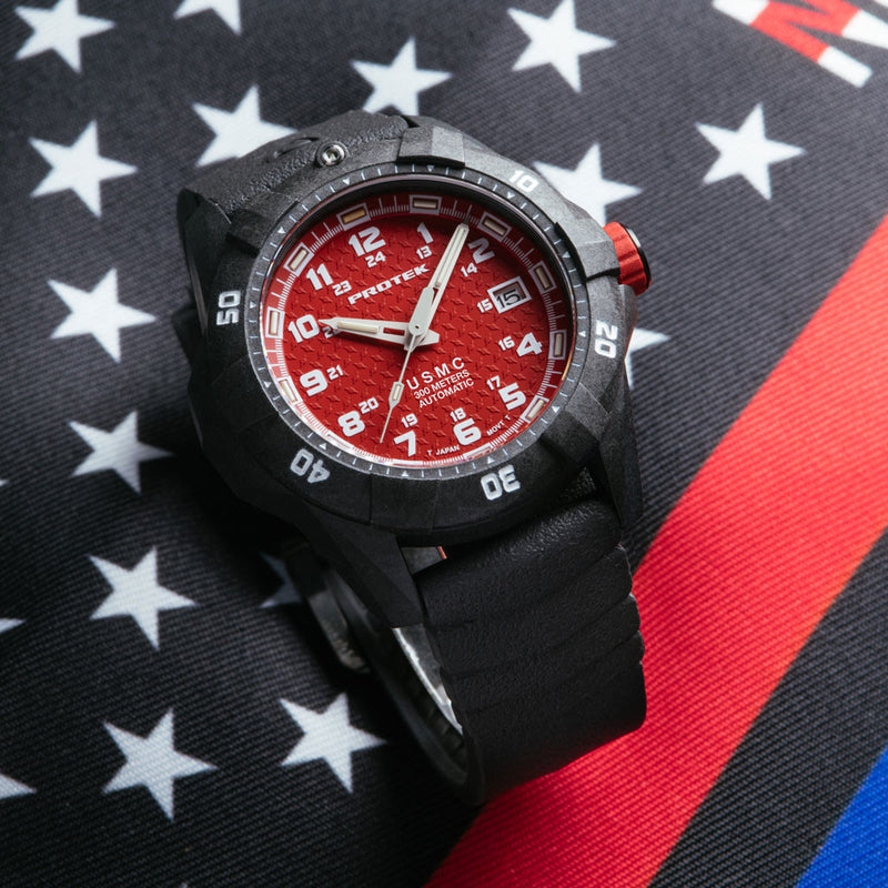 Protek USMC Automatic Tritium Dive Watch with Red Dial #PT1212
