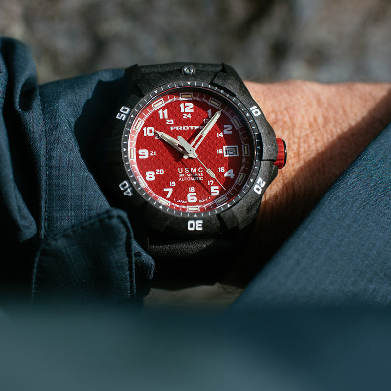 Protek USMC Automatic Tritium Dive Watch with Red Dial #PT1212