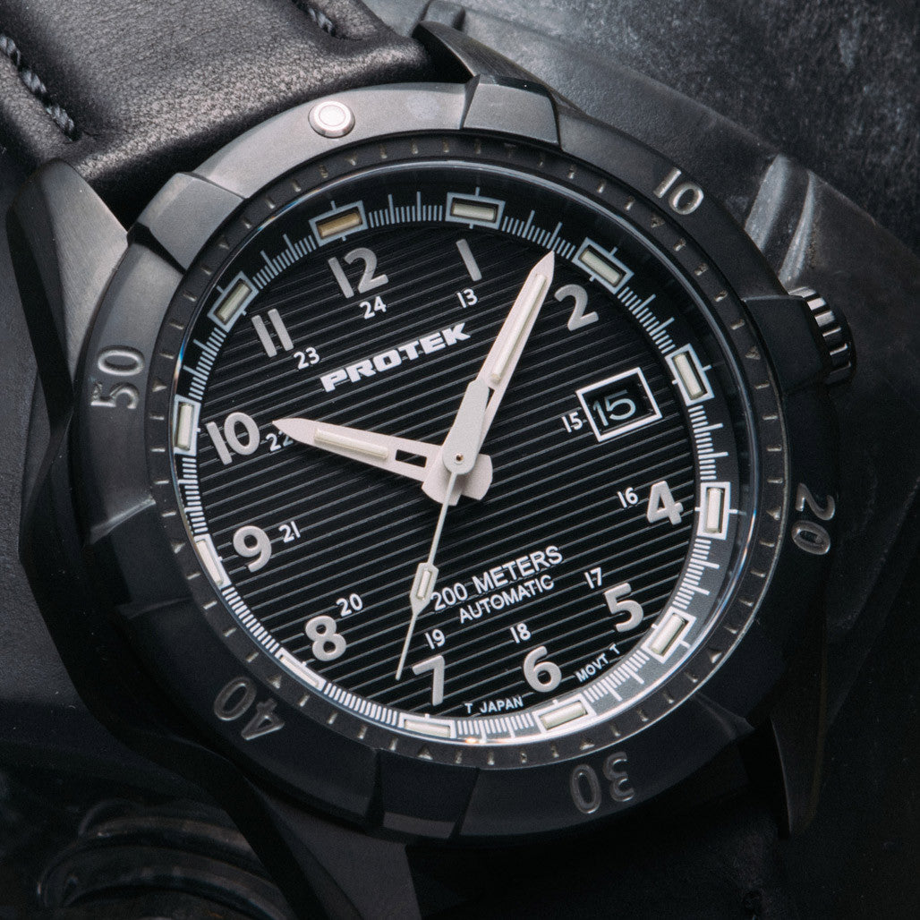 Protek Automatic Tritium Dive Watch with Black Dial #PT2202 — Long