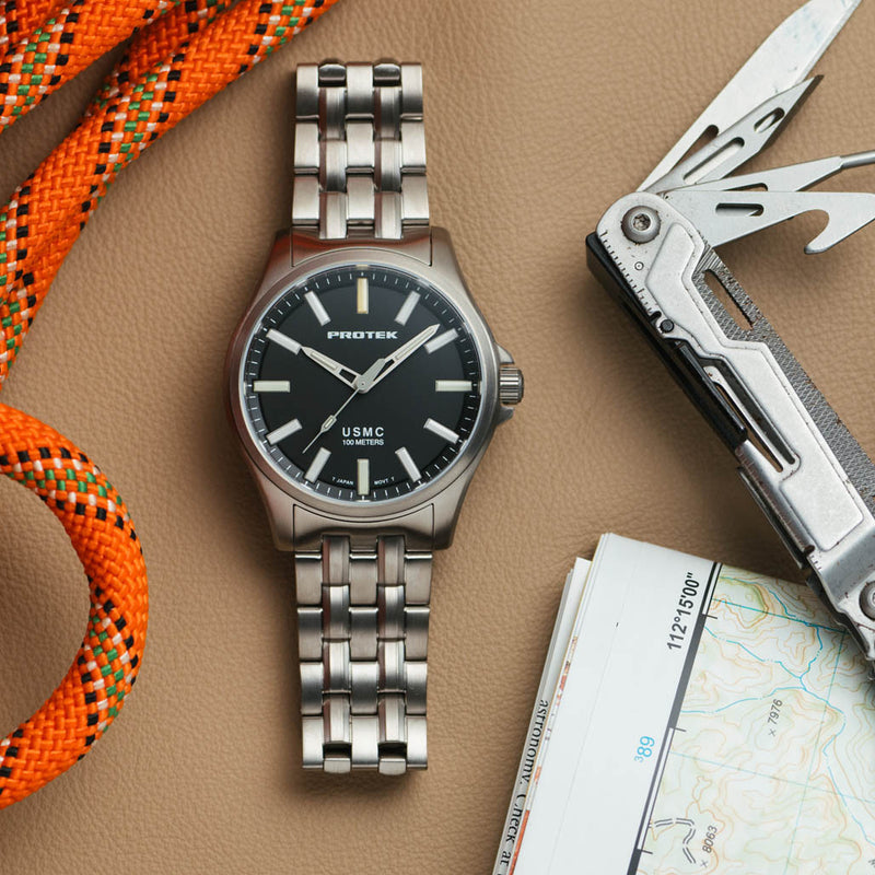 Protek Titanium Field Watch 3100 USMC Series with Tritium T100 Tubes #PT3101BR