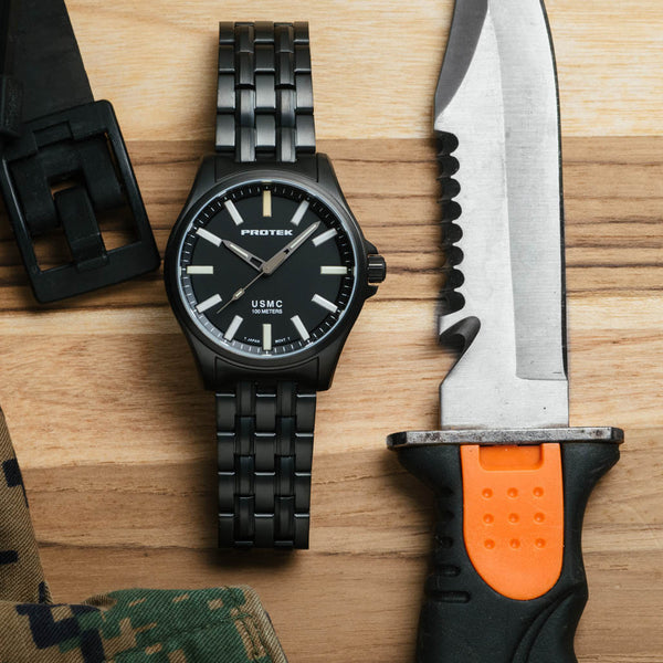 Protek IP Gun Metal Titanium Field Watch 3100 USMC Series with Tritium T100 Tubes #PT3102BR