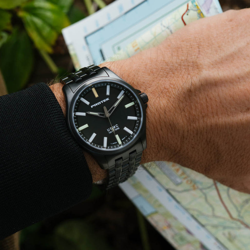 Protek IP Gun Metal Titanium Field Watch 3100 USMC Series with Tritium T100 Tubes #PT3102BR