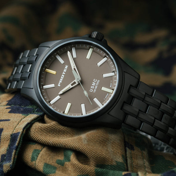 Protek IP Black Titanium Field Watch 3100 USMC Series with Tritium T100 Tubes #PT3106BR