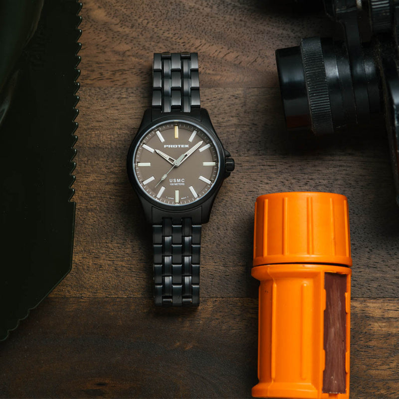 Protek IP Black Titanium Field Watch 3100 USMC Series with Tritium T100 Tubes #PT3106BR